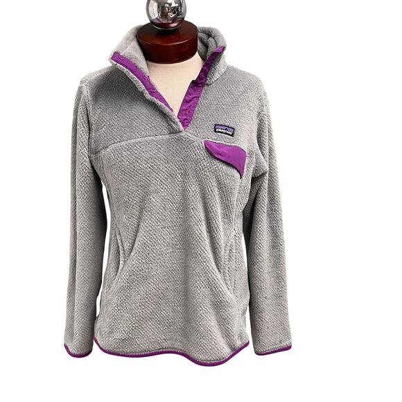 Patagonia Re-Tool Snap Pullover Womens Medium Gray Purple Soft Cozy Synchilla - Picture 1 of 5